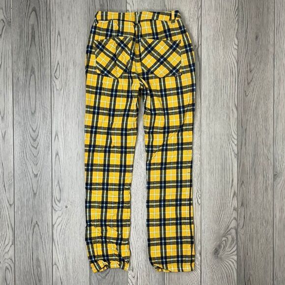 UNIF Womens Size 00 Dawson Yellow Cotton Plaid Straight Leg Ankle Trouser Pants - Picture 8 of 11